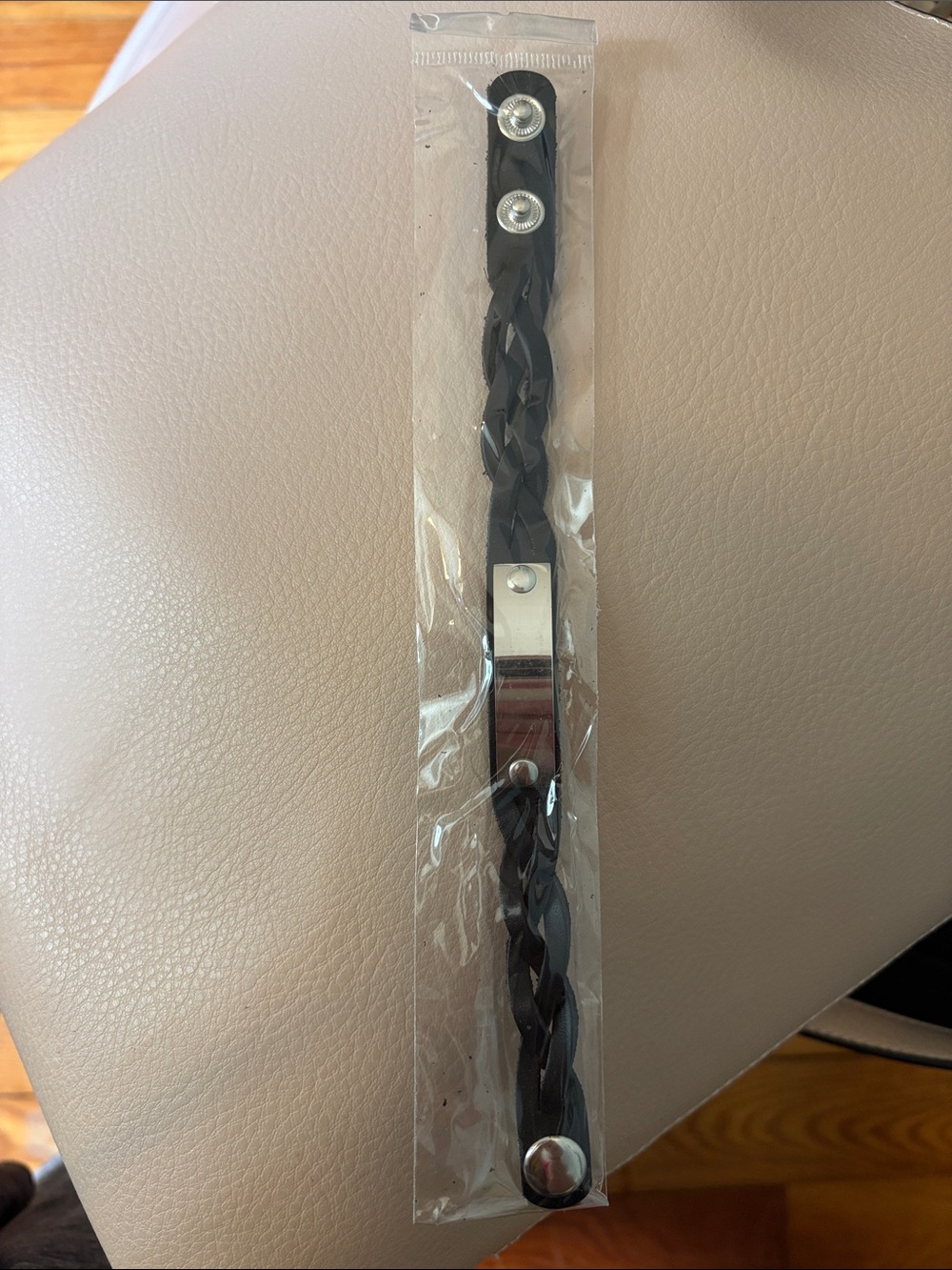 Plunder Black Braided Leather Bracelet with Silver Plate